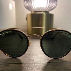 RAY-BAN TORTOISE ROUND DOUBLE BRIDGE SUNGLASSES